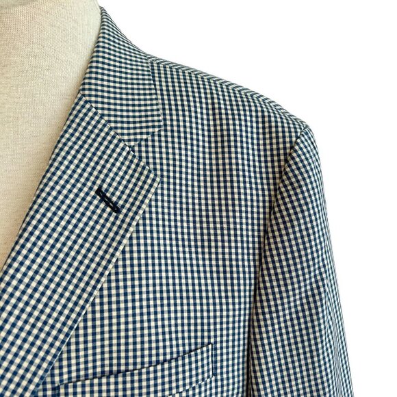 Orvis Men's Blue Gingham Check 3 Button Sport Coat Blazer Size 46R - Picture 1 of 12